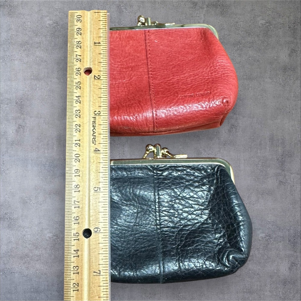 Set of 2 Genuine‎ Leather Coin Purse Small Red & Black Kiss Lock Pouch - Picture 4 of 7